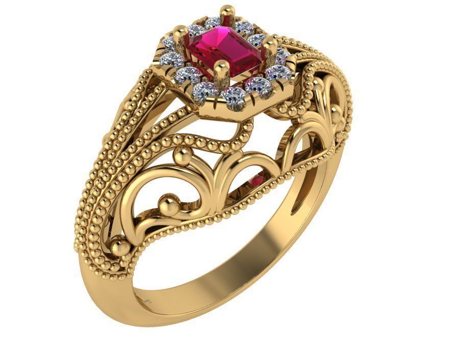 Emerald Halo Openwork Ring 0595 3D print model_1