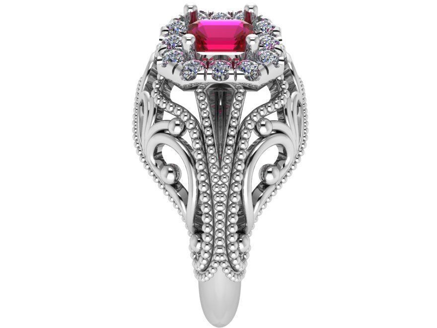 Emerald Halo Openwork Ring 0595 3D print model_3