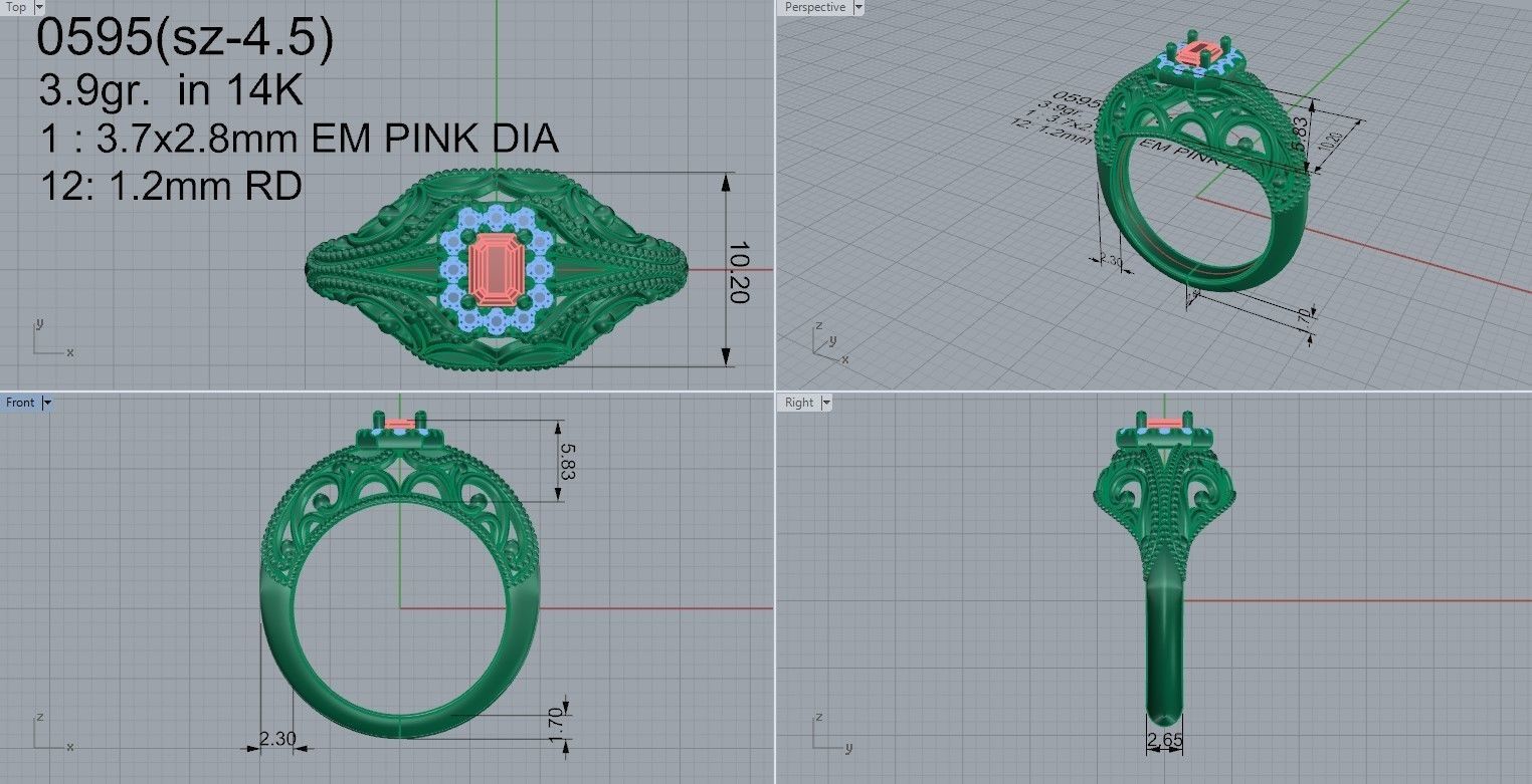 Emerald Halo Openwork Ring 0595 3D print model_4