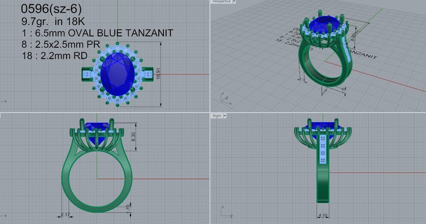 Oval Cluster Diamond Ring 0596 3D print model_4