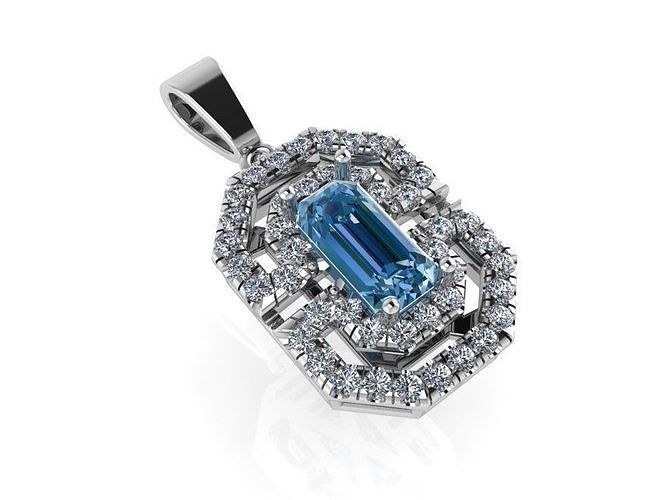 Emerald Double Halo Diamond Pendant 0597 3D print model