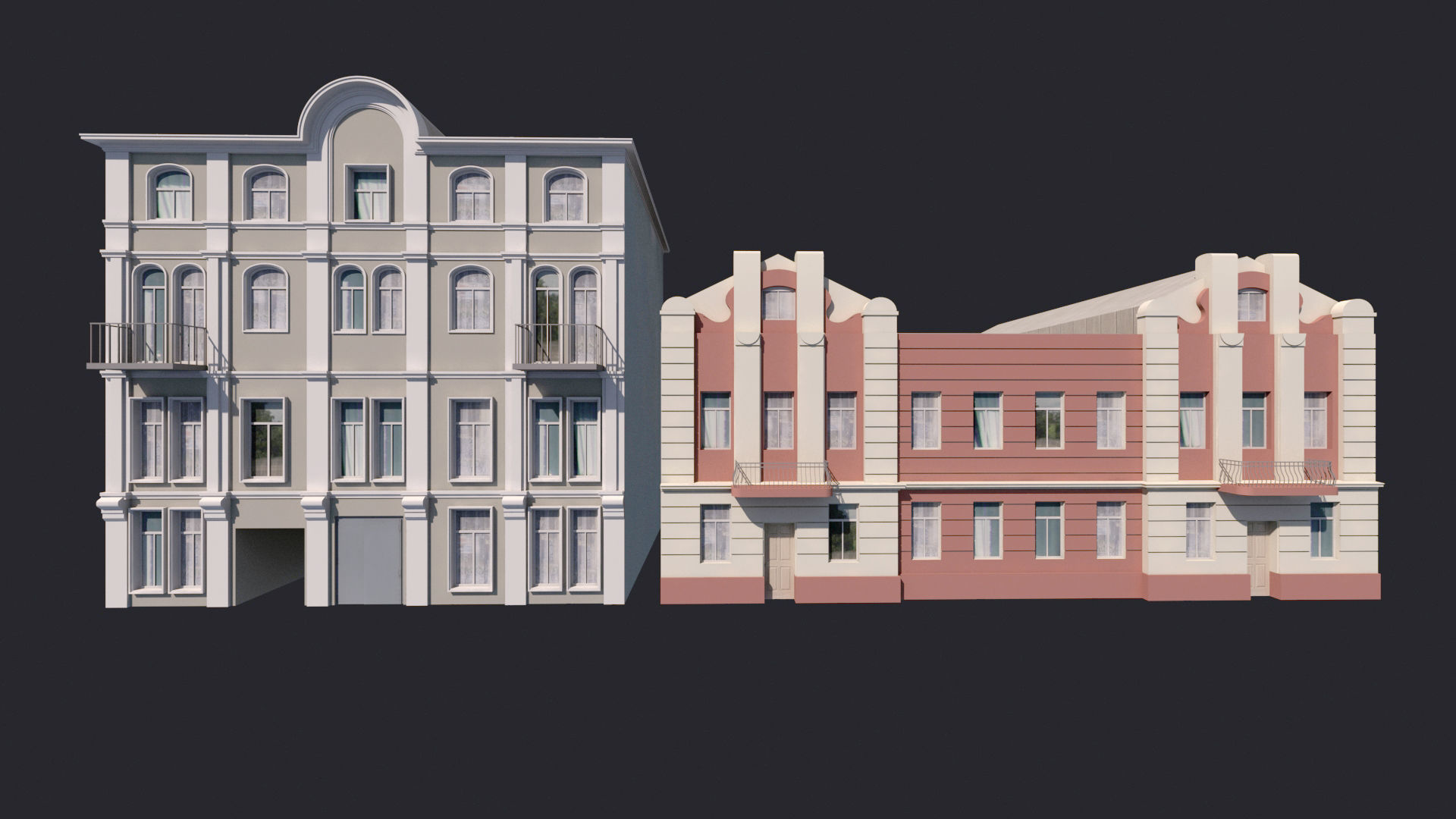 Building Facades Bundle Low-poly Low-poly 3D model_8