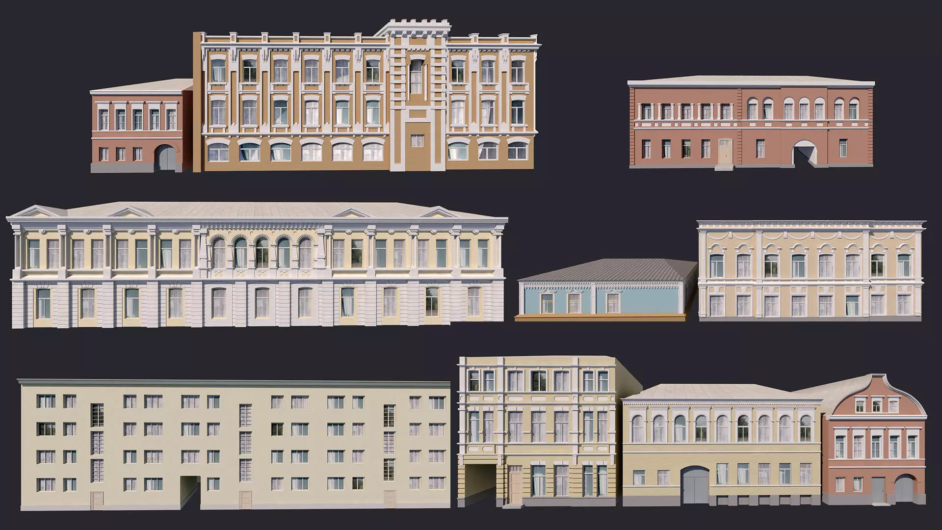 Building Facades Bundle Low-poly Low-poly 3D model_0