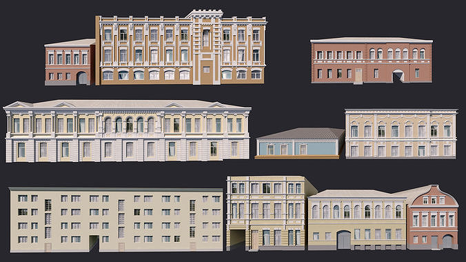 Building Facades Bundle Low-poly Low-poly 3D model
