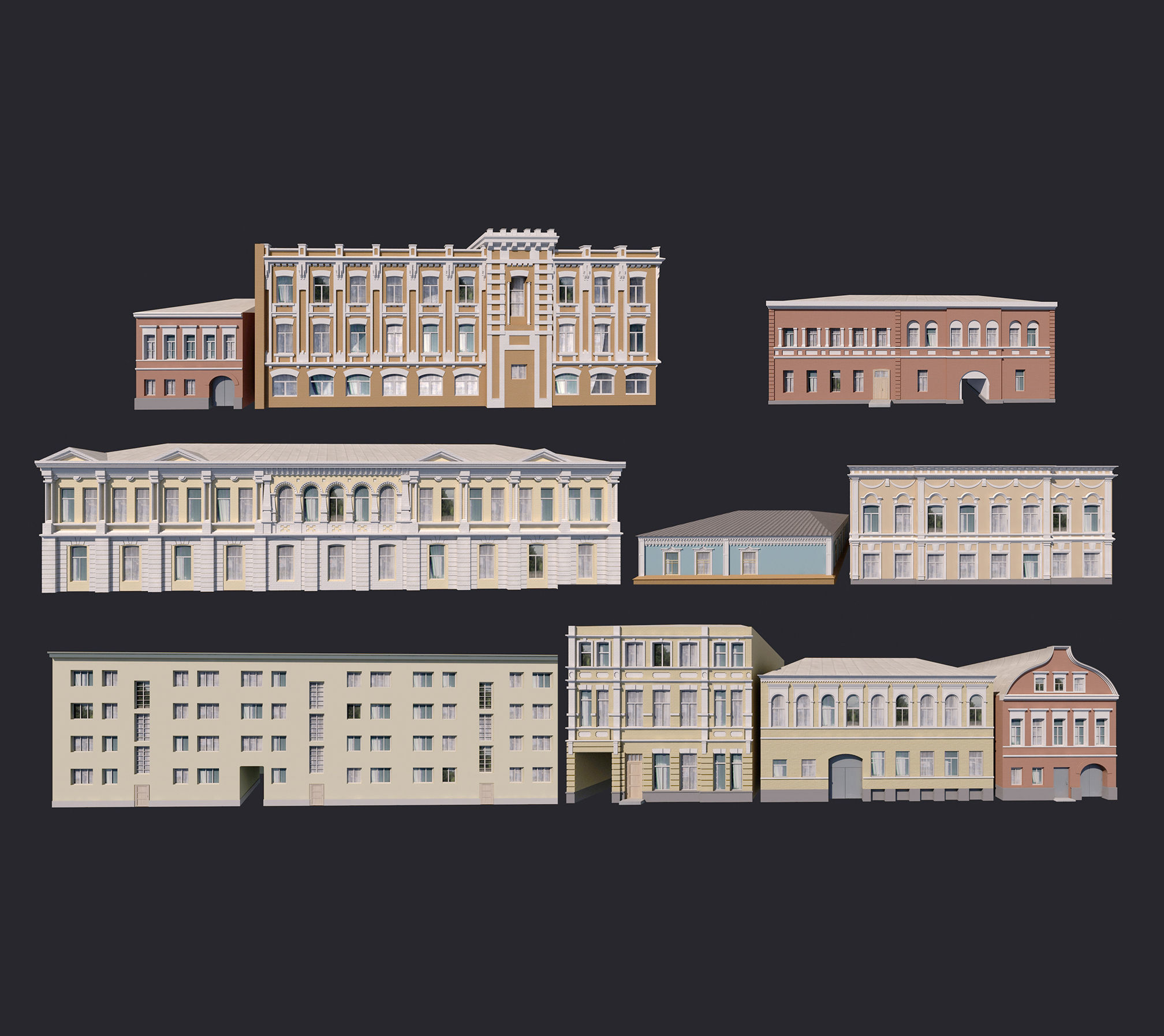 Building Facades Bundle Low-poly Low-poly 3D model_1