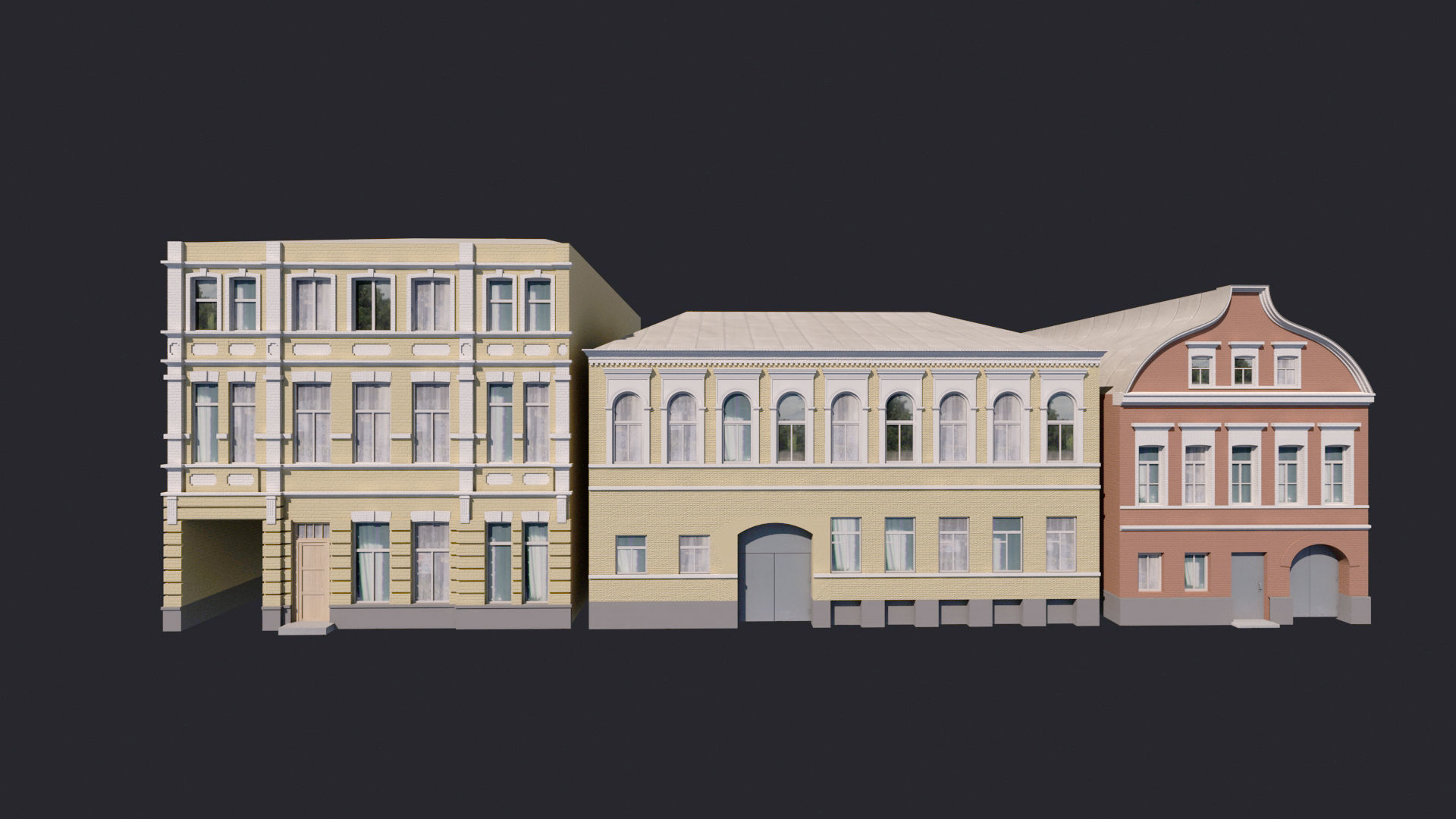 Building Facades Bundle Low-poly Low-poly 3D model_4