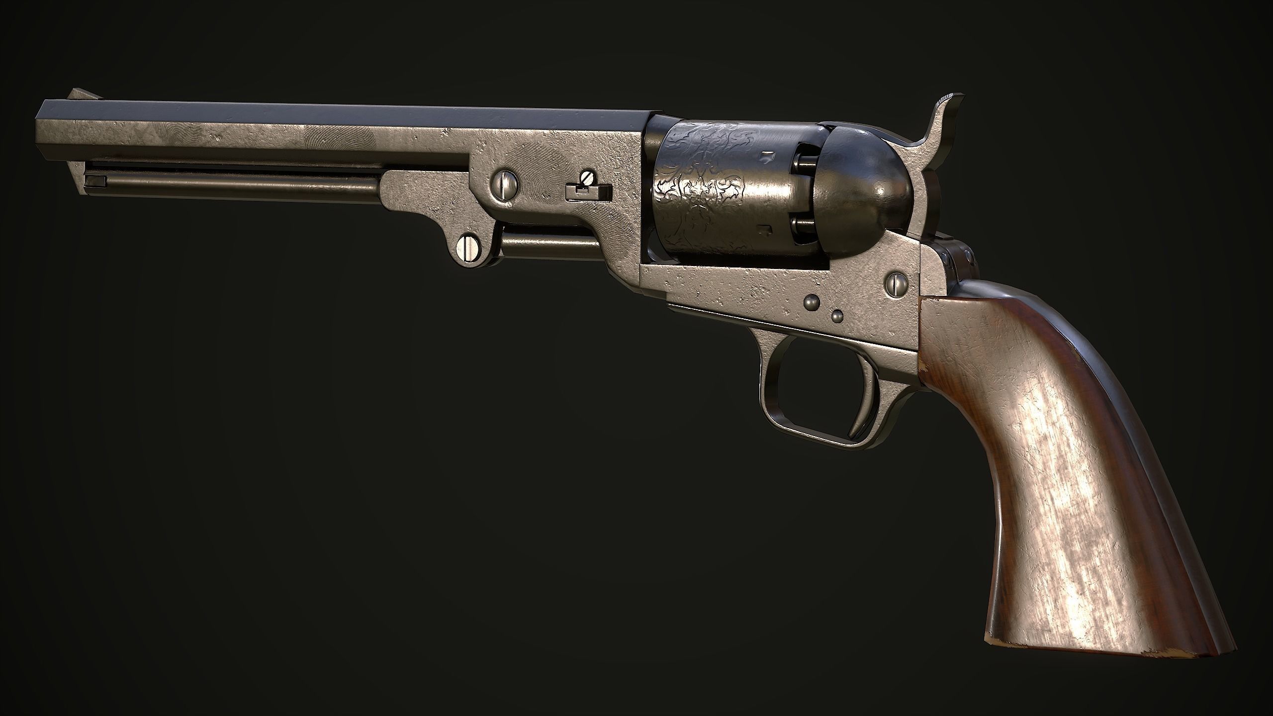 Western Revolver Low-poly 3D model_4