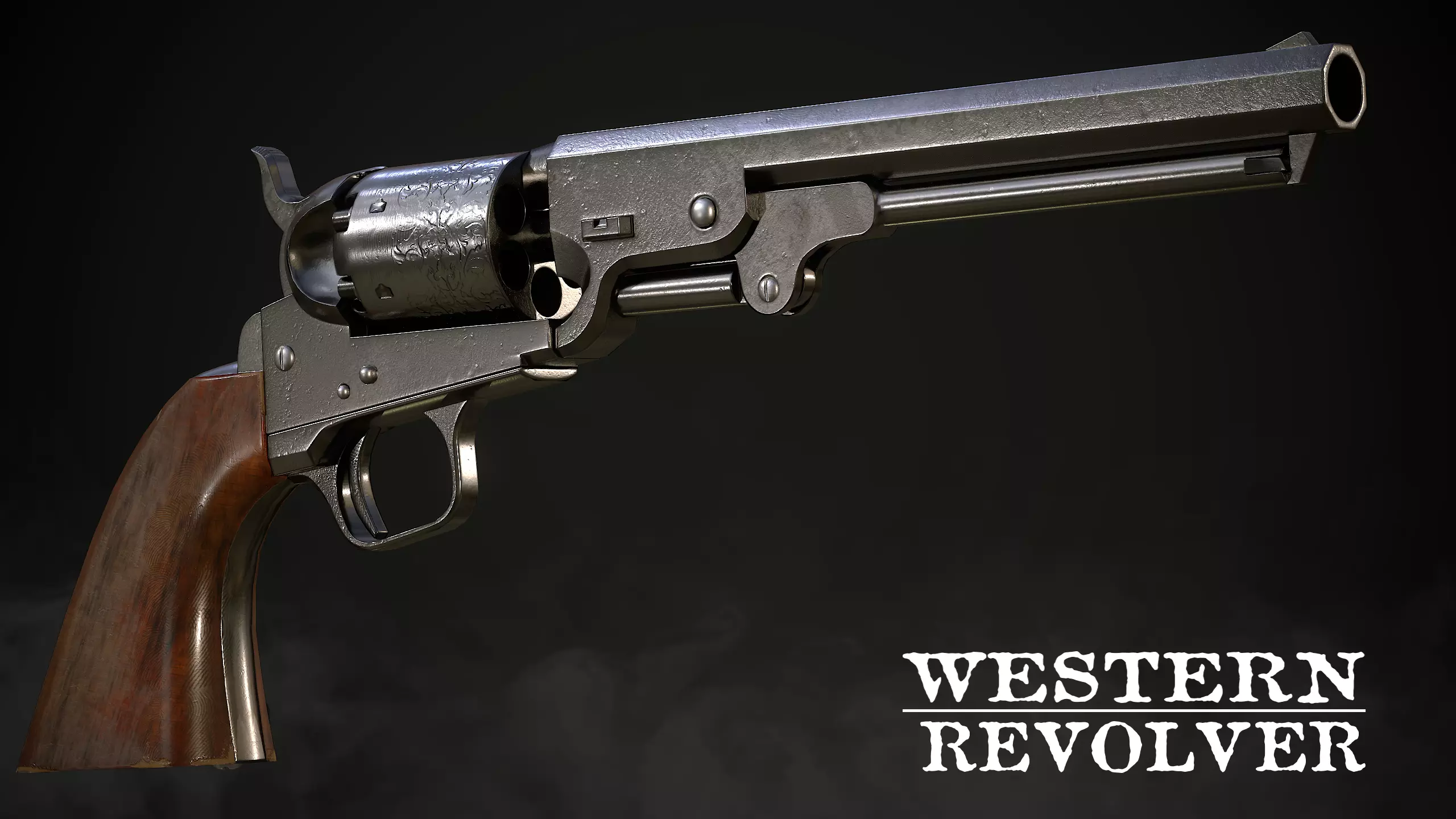 Western Revolver Low-poly 3D model_0