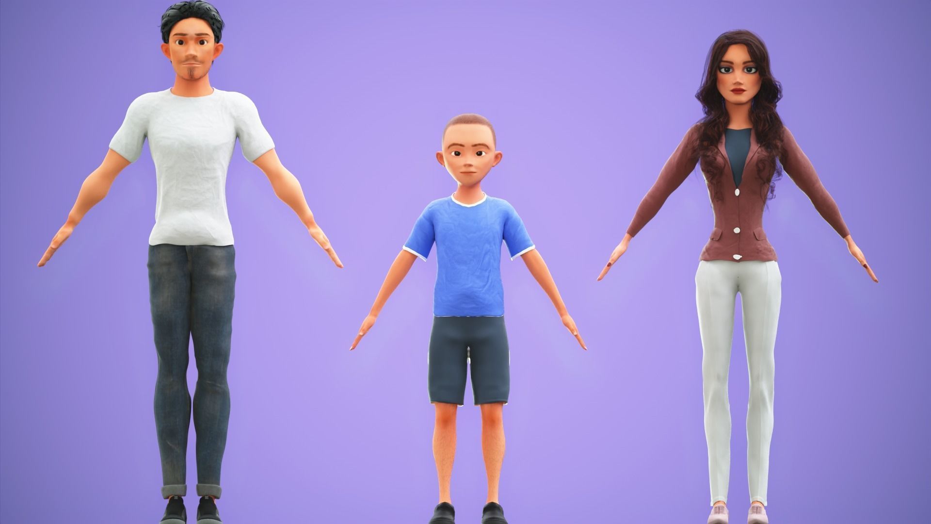 Cartoon character mini family pack rigged Low-poly 3D model_12