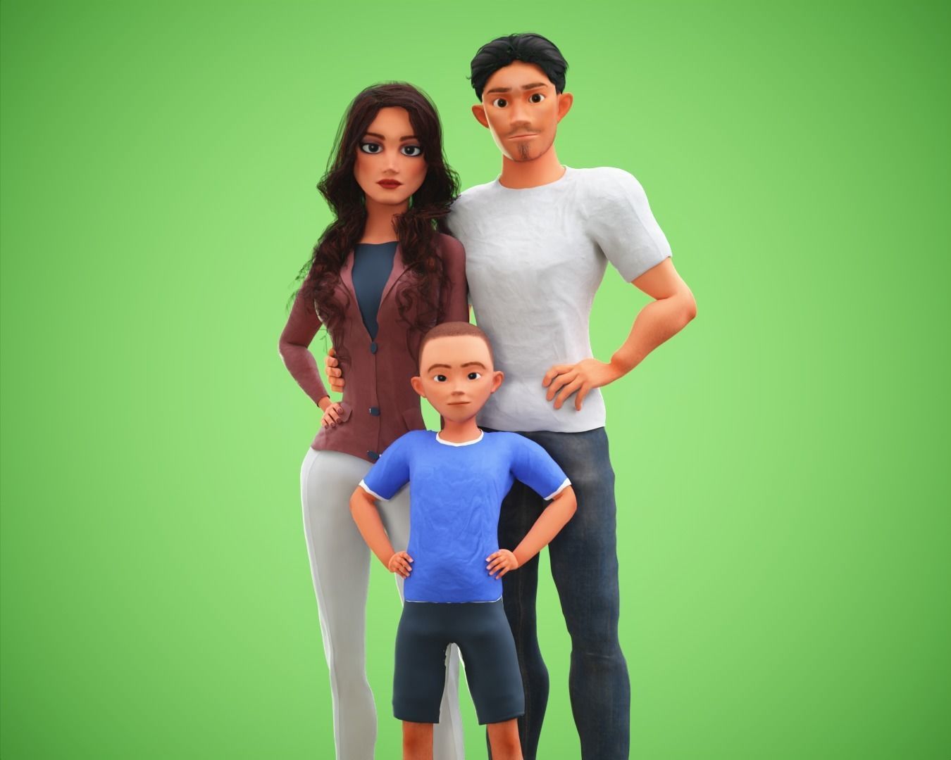 Cartoon character mini family pack rigged Low-poly 3D model_3