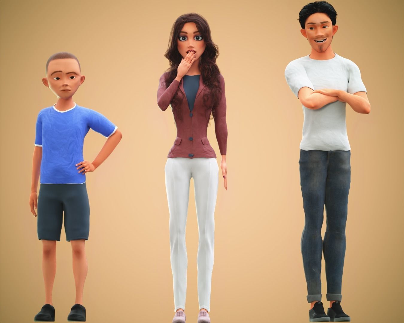 Cartoon character mini family pack rigged Low-poly 3D model_4