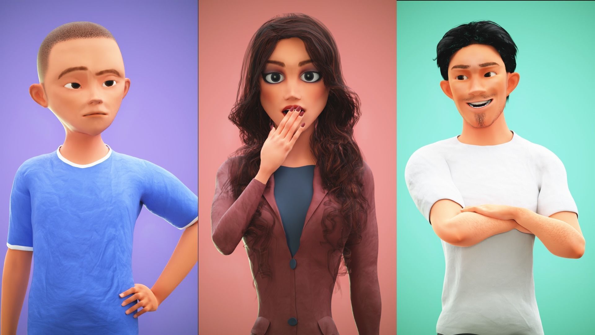 Cartoon character mini family pack rigged Low-poly 3D model_5