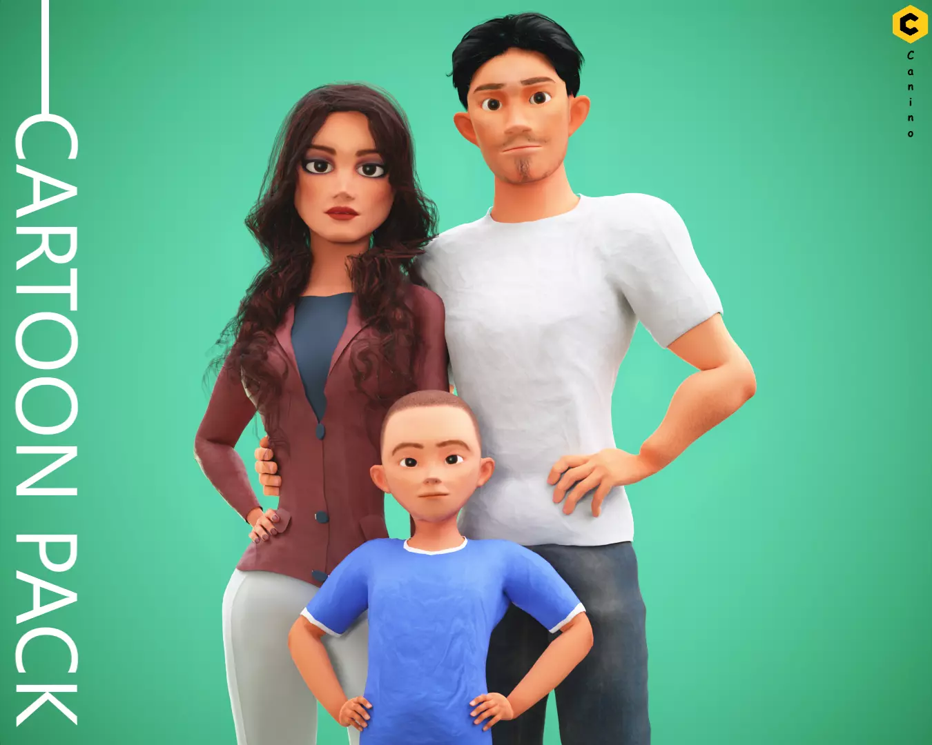Cartoon character mini family pack rigged Low-poly 3D model_0