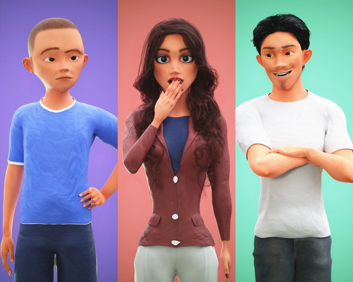 Cartoon character mini family pack rigged Low-poly 3D model_1