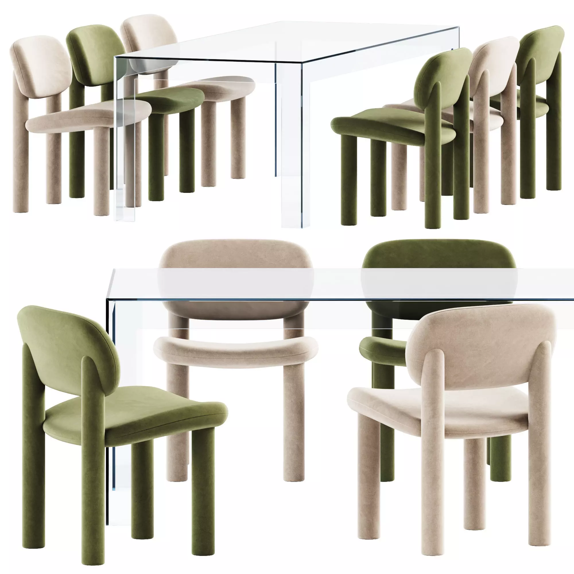 Chair Tottori Driade and Atlantis Table by Glas Italia 3D model