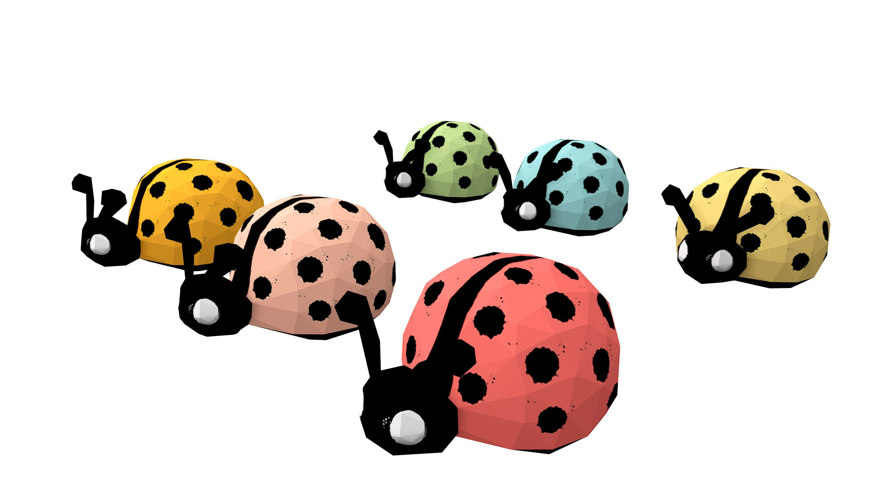 Cartoon Ladybugs -LOW POLY Low-poly 3D model_2