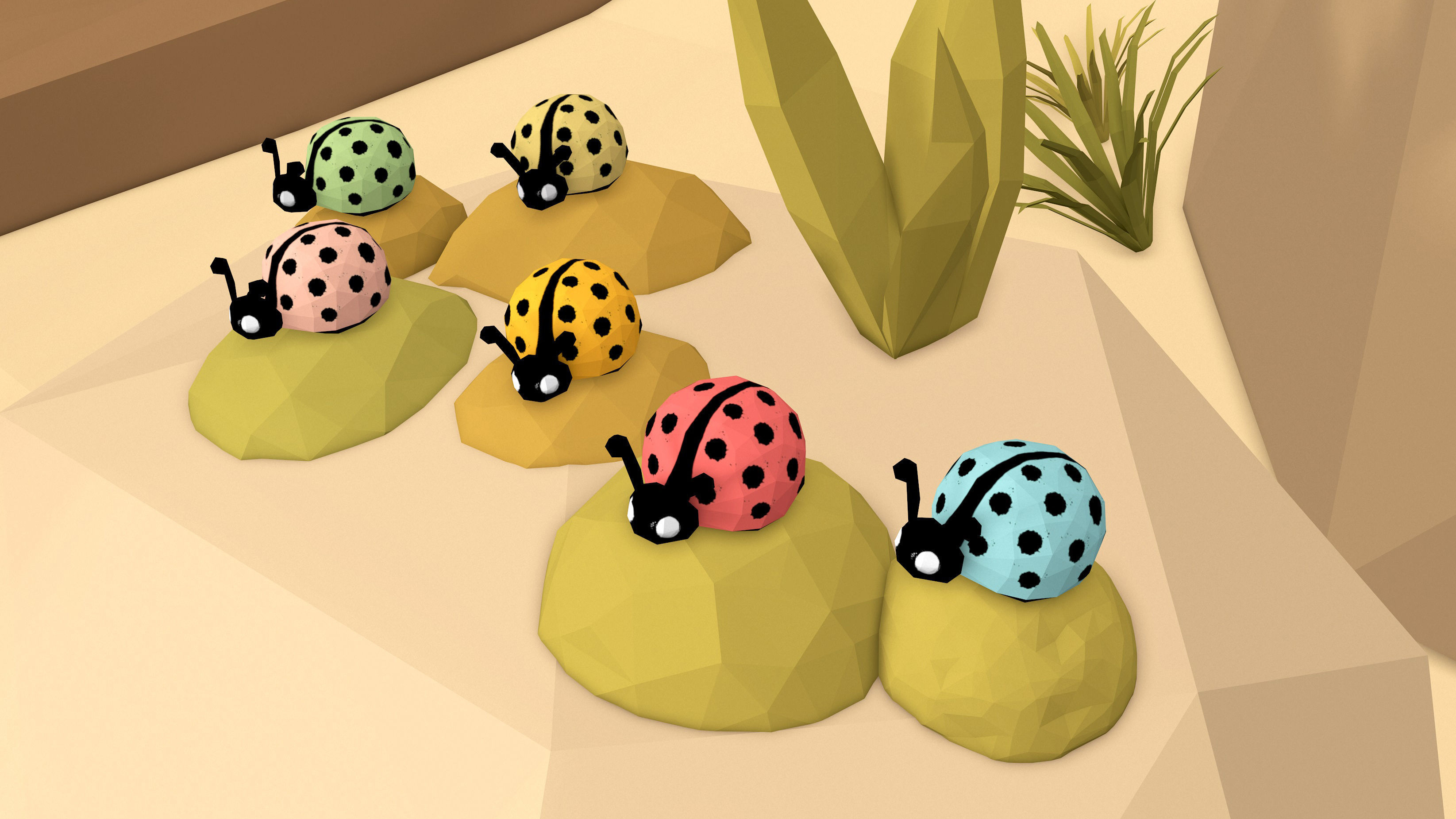 Cartoon Ladybugs -LOW POLY Low-poly 3D model_7