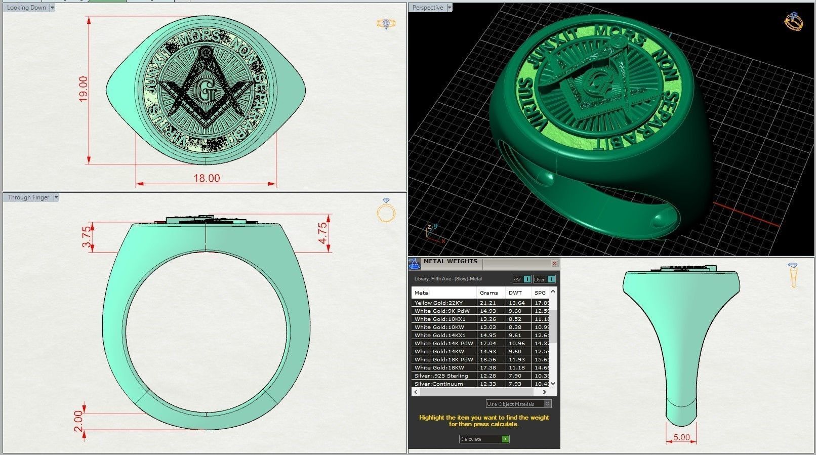 Freemason Square Compasses Gimmel Symbol Ring 3D print model_7