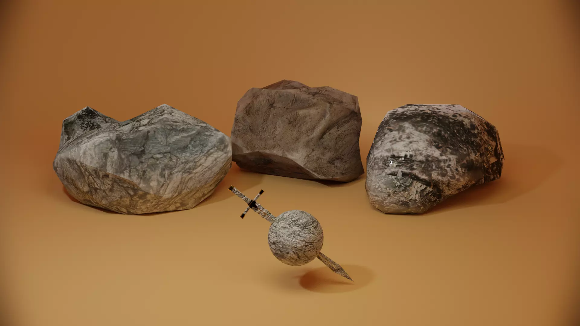 3 rock types Low-poly 3D model_0