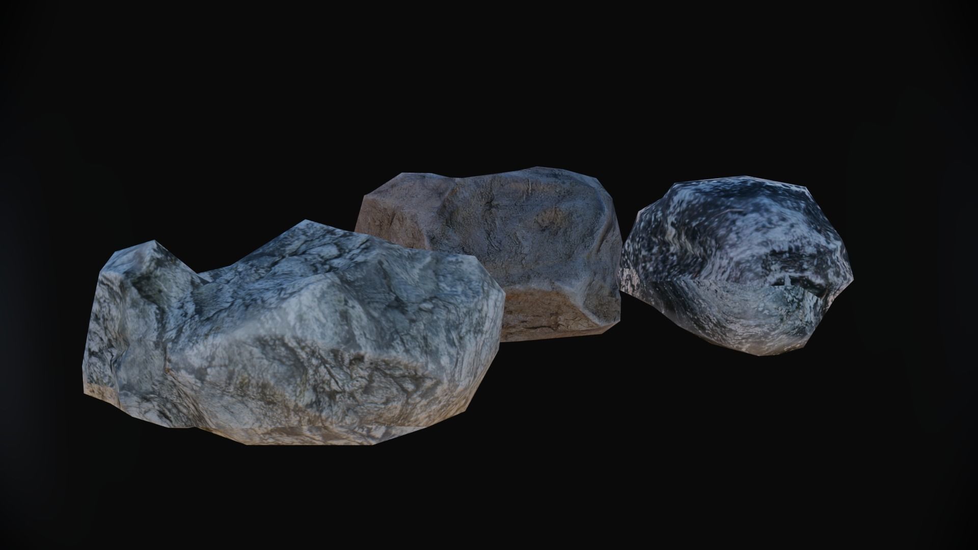 3 rock types Low-poly 3D model_9