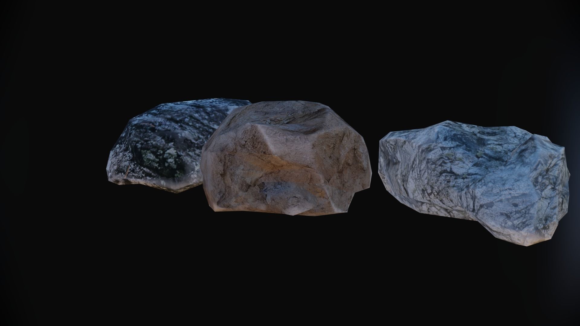 3 rock types Low-poly 3D model_7
