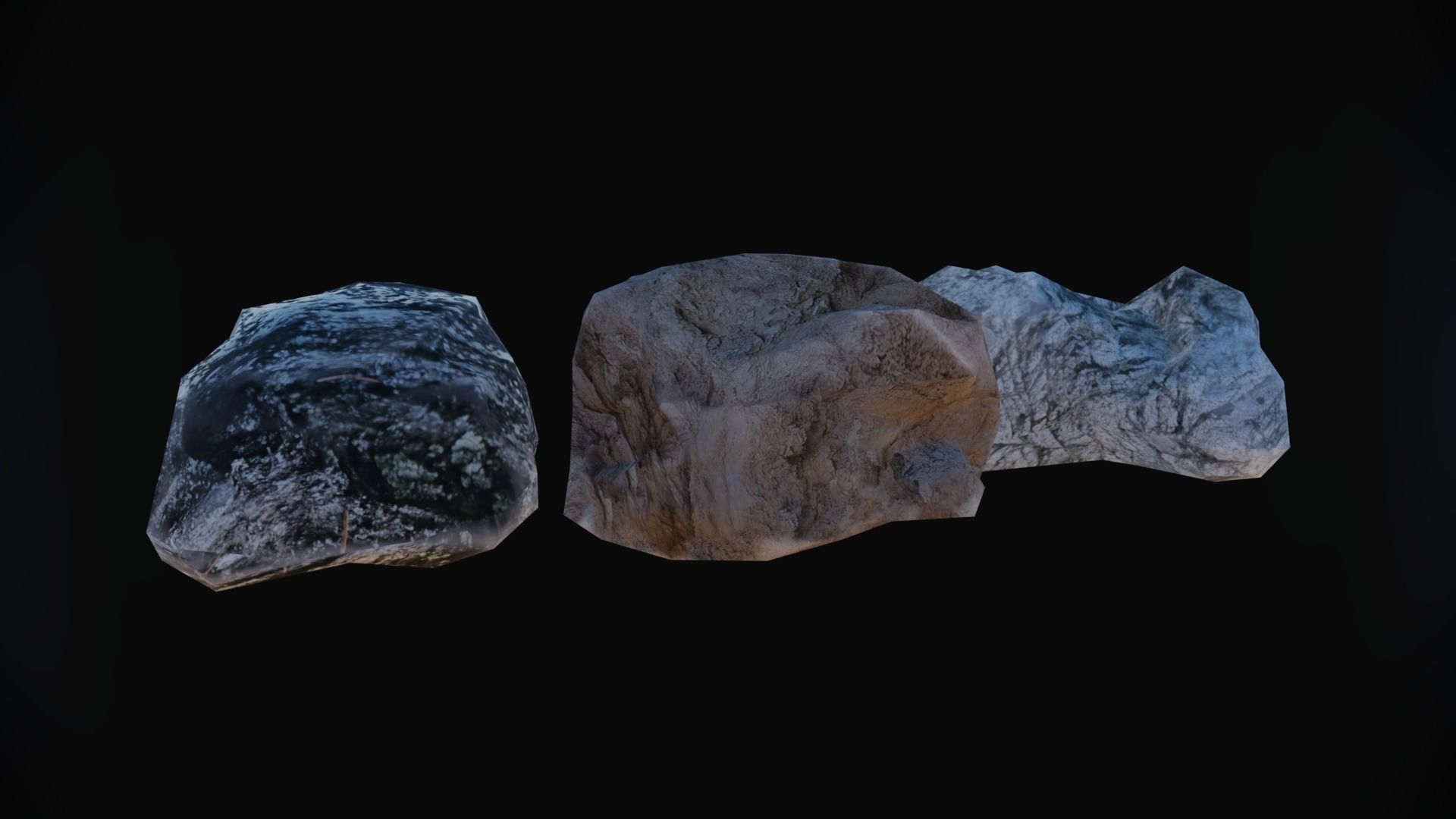 3 rock types Low-poly 3D model_6