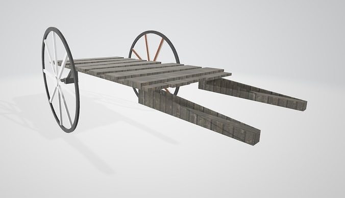 the cart wooden with wheels Low-poly 3D model