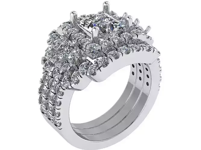 Princess Cut Diamond Wide Ring 0707