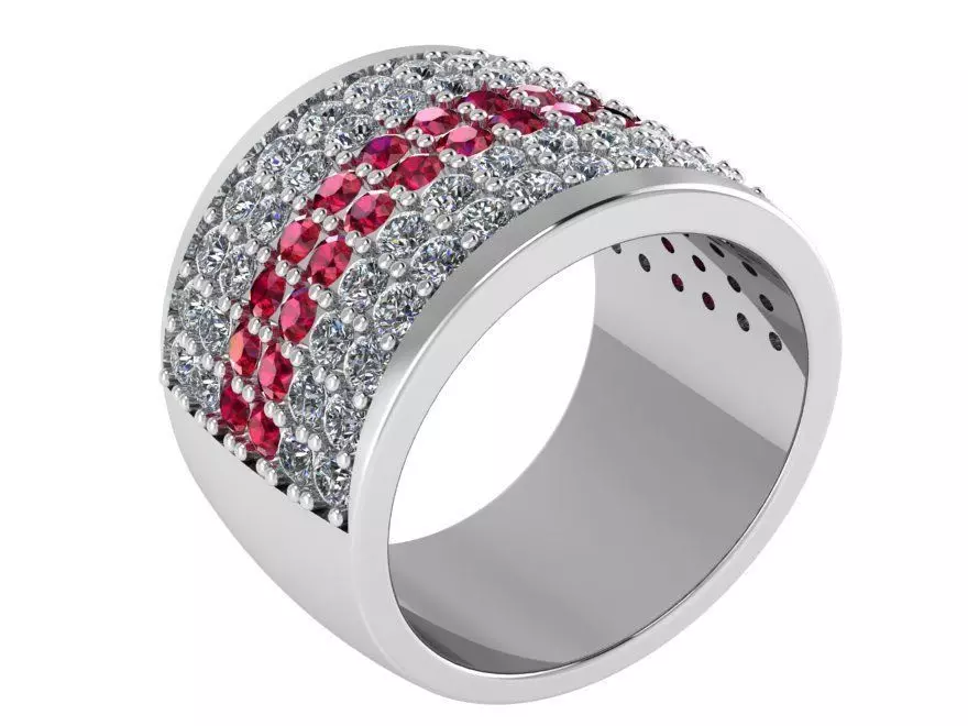 Ruby And Diamond French Pave Ring 0715 3D print model_0