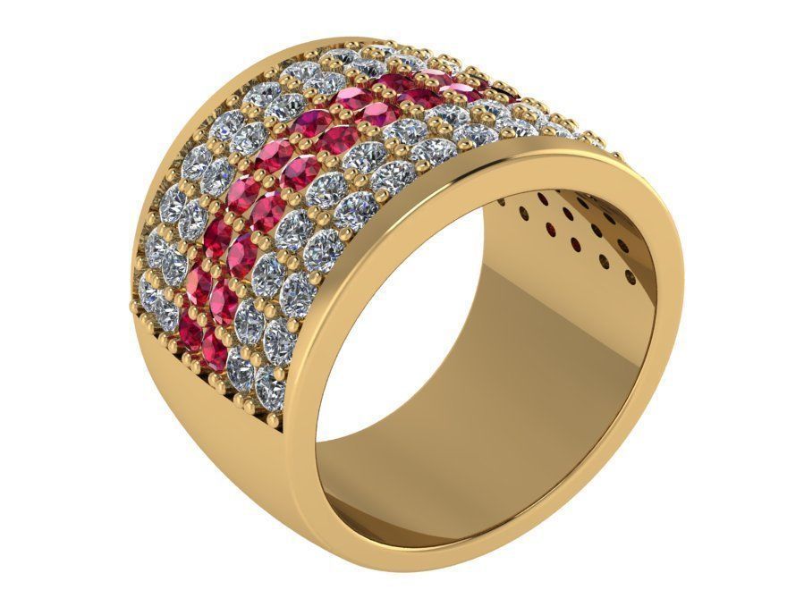 Ruby And Diamond French Pave Ring 0715 3D print model_1