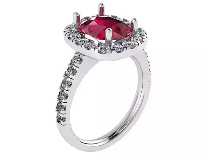 Cushion Halo Ruby Ring 0721