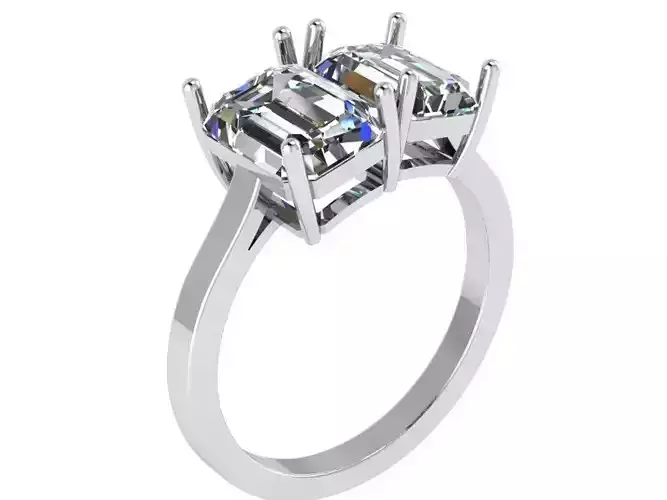 Emerald Cut Basket Setting Diamond Ring 0725