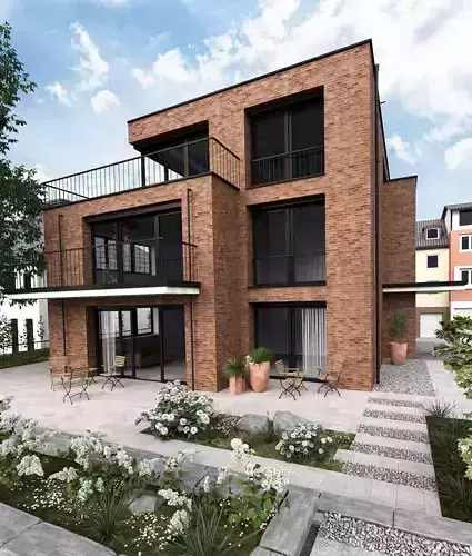 vray render 3ds max exterior brick building 