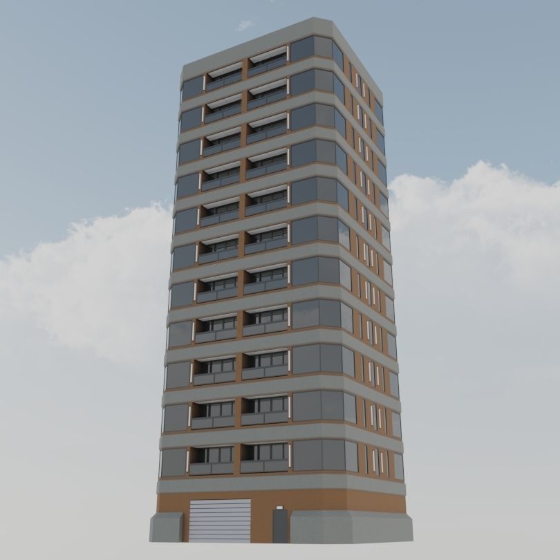 Modern High-Rise Studio Apartment Building Low-poly 3D model_12