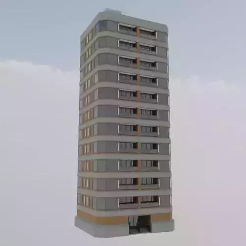 Modern High-Rise Studio Apartment Building Low-poly 3D model