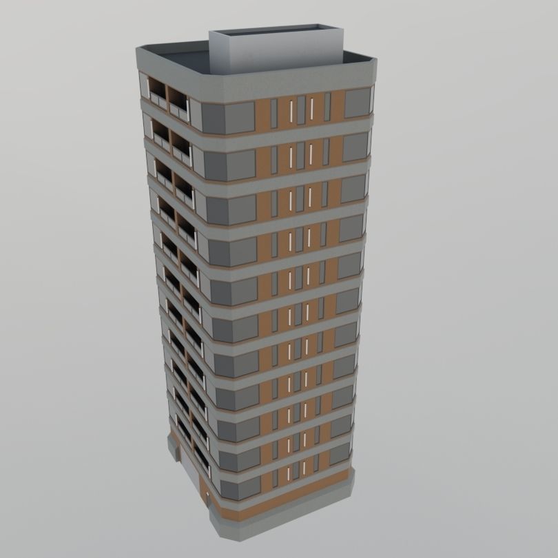 Modern High-Rise Studio Apartment Building Low-poly 3D model_20
