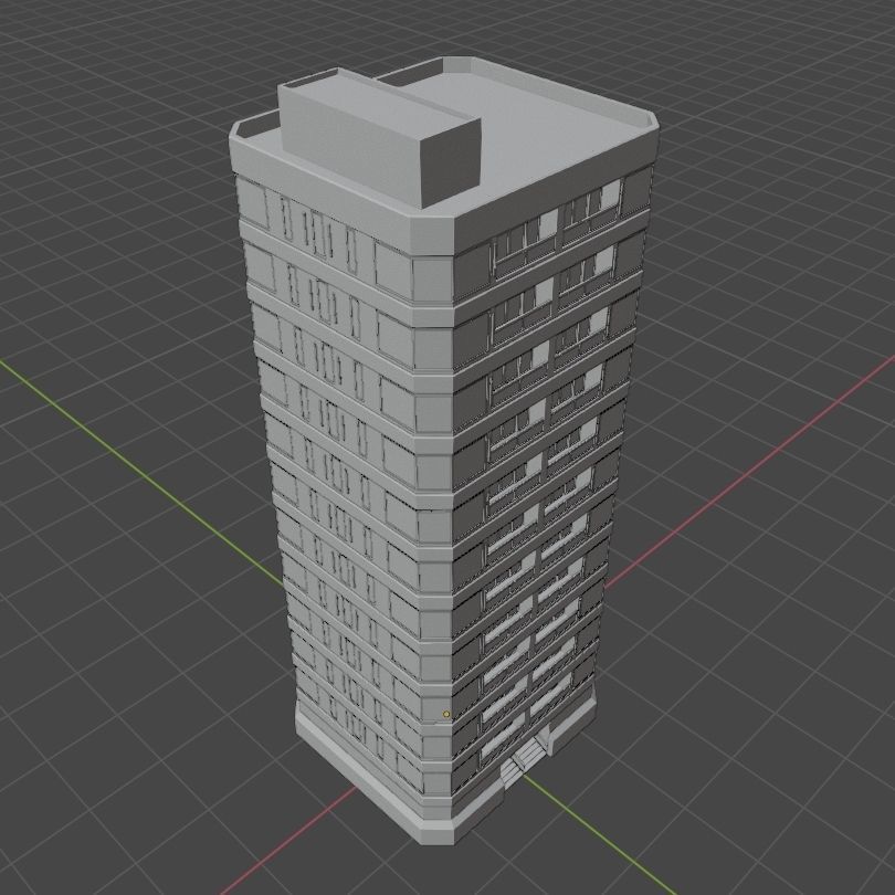 Modern High-Rise Studio Apartment Building Low-poly 3D model_6