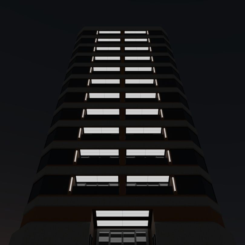 Modern High-Rise Studio Apartment Building Low-poly 3D model_9
