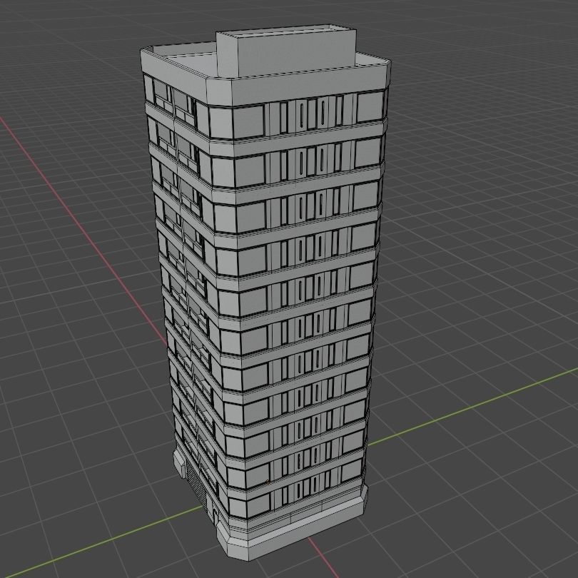 Modern High-Rise Studio Apartment Building Low-poly 3D model_23