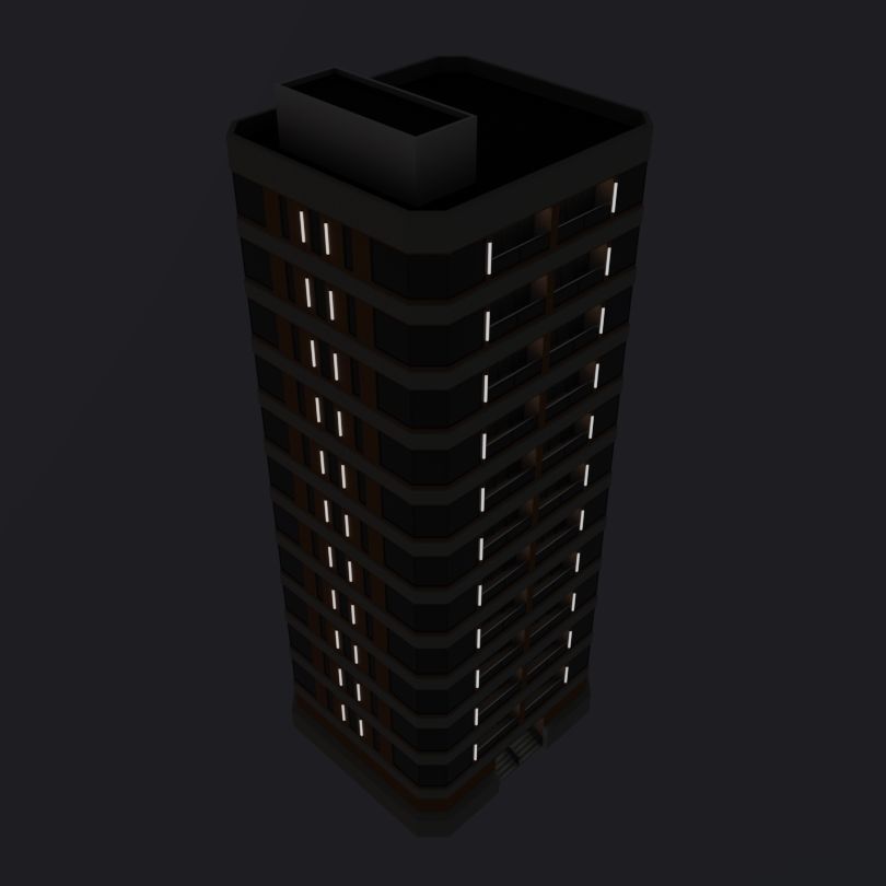 Modern High-Rise Studio Apartment Building Low-poly 3D model_5