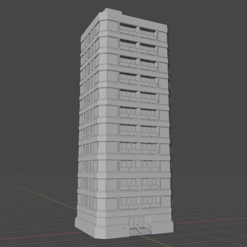 Modern High-Rise Studio Apartment Building Low-poly 3D model_2