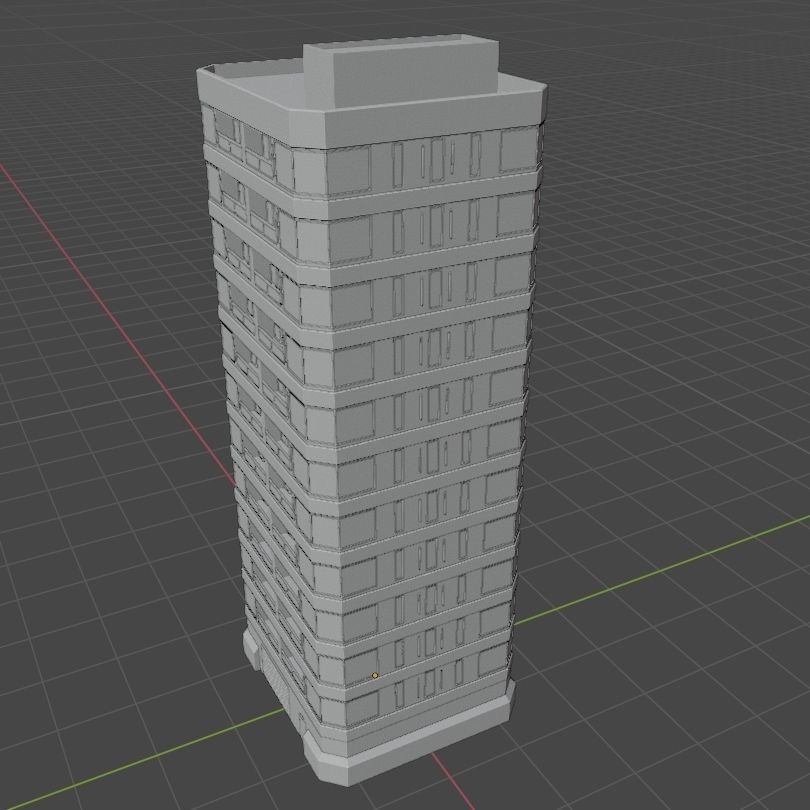 Modern High-Rise Studio Apartment Building Low-poly 3D model_22