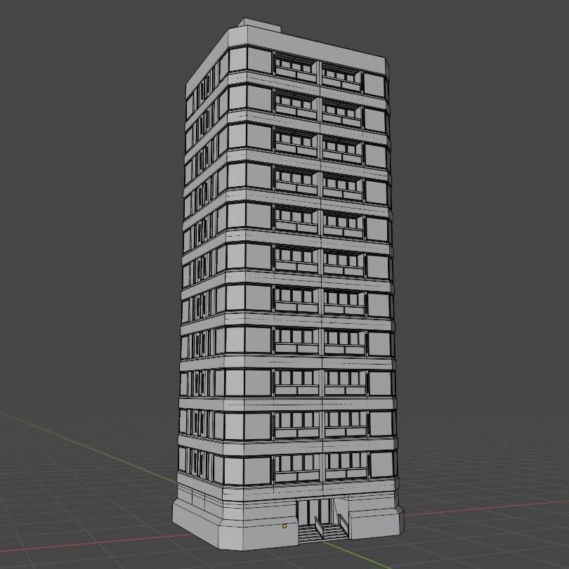 Modern High-Rise Studio Apartment Building Low-poly 3D model_3