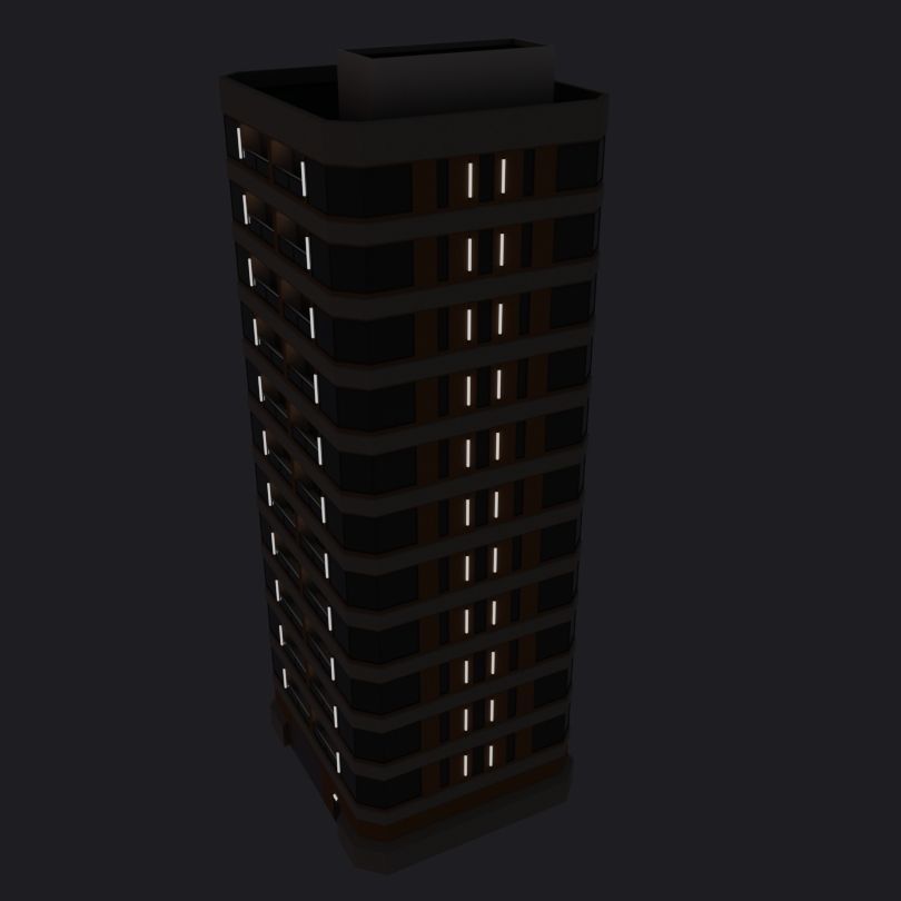 Modern High-Rise Studio Apartment Building Low-poly 3D model_21