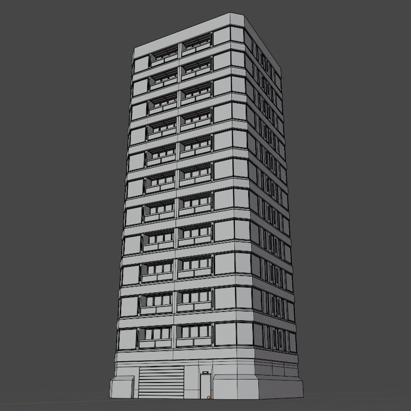 Modern High-Rise Studio Apartment Building Low-poly 3D model_15