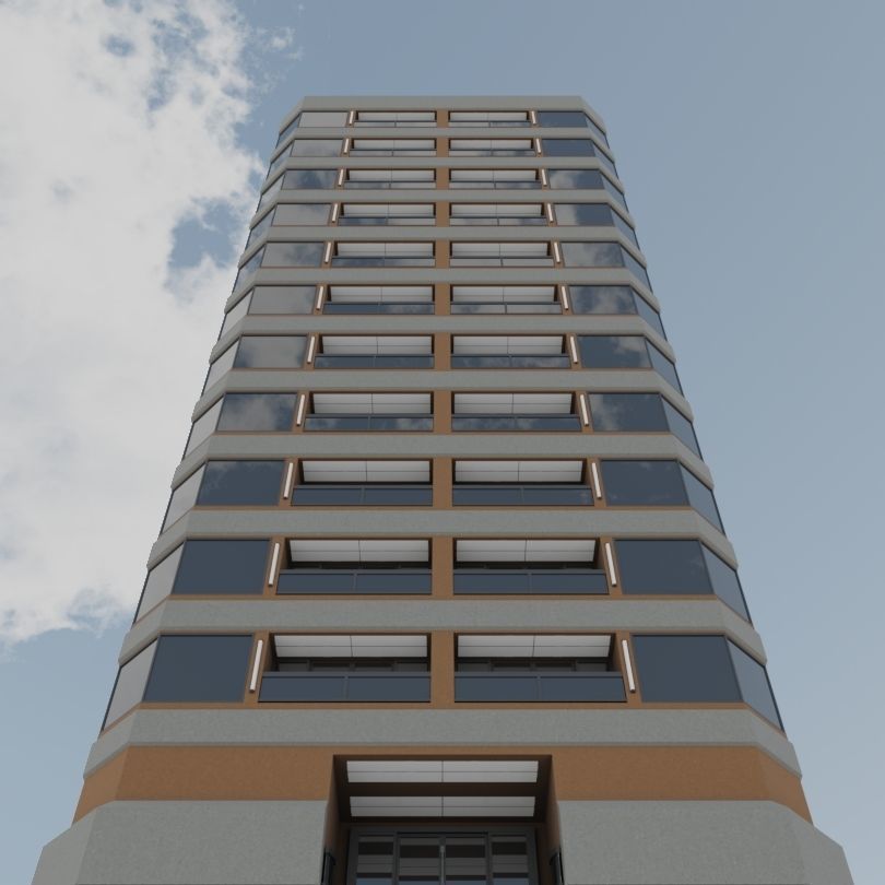 Modern High-Rise Studio Apartment Building Low-poly 3D model_8