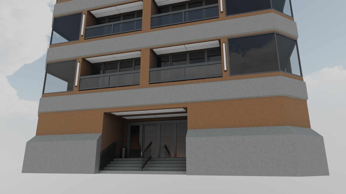 Modern High-Rise Studio Apartment Building Low-poly 3D model_24