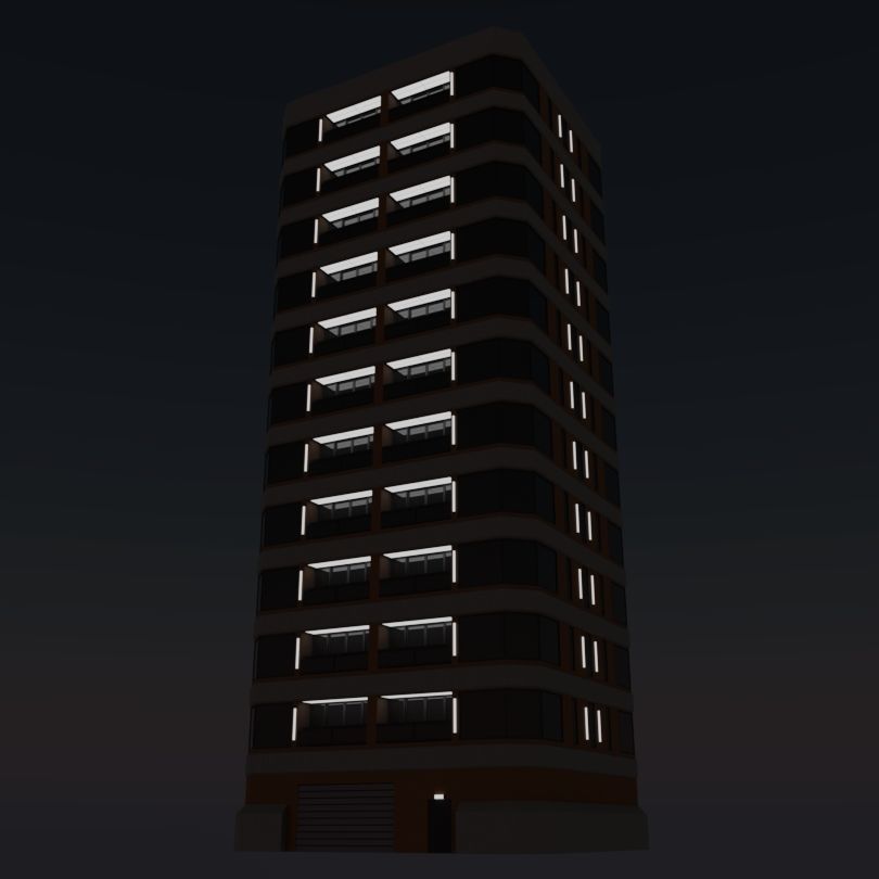 Modern High-Rise Studio Apartment Building Low-poly 3D model_13