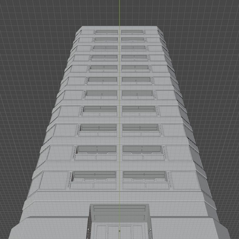 Modern High-Rise Studio Apartment Building Low-poly 3D model_10