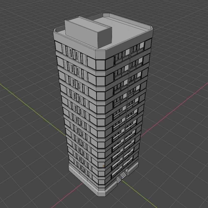 Modern High-Rise Studio Apartment Building Low-poly 3D model_7